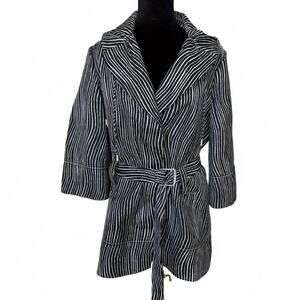 SoCa St John Striped Jacket Coat Snap-Front 3/4 Sleeve Black White Women's Large